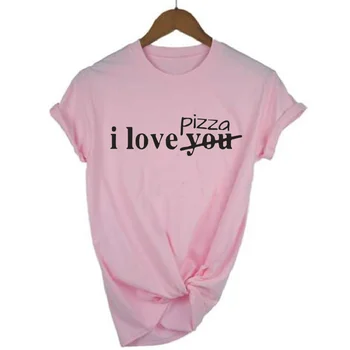 Nové dámske Tričko Bežné Harajuku Bavlny s Krátkym Rukávom Letné Módy Písmeno I Love Pizza Tlač Topy Plus Veľkosť 0-Neck T-Shirts