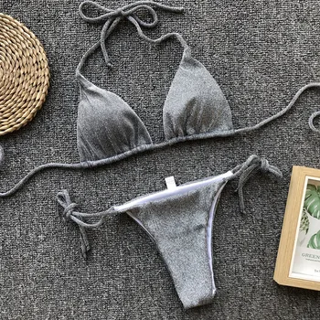 Fialová Predné Kravatu Biquini Letné Plážové Oblečenie Micro Bikini Set Vysoký Strih Plaviek Push Up Sexy Plavky Ženy 2019 Plavky