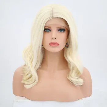 Charizma Platinum Blonde Bob Parochne Vlnité Syntetické Parochne Čipky Front Pre Čierne Ženy Glueless Tepelne Odolné Vlasy Na Blond Parochňu