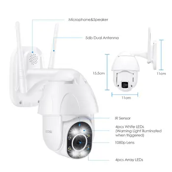 ZOSI 1080P HD PTZ IP Kamera Wifi Vonkajšia Speed Dome Bezdrôtový Wifi Bezpečnostné Kamery Pan Tilt 4X Digitálny Zoom, 2MP CCTV