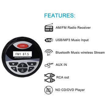 Morské Bluetooth Rádio FM, AM Stereo Auto MP3 Prehrávač, USB, AUX+3 Palcový Morských Nepremokavé Motocykel Reproduktory Pre Loď ATV, UTV Vonkajšie