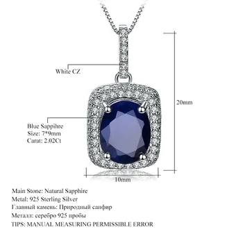 Gem Balet 2.02 Ct Prírodné Blue Sapphire Drahokam Prívesok Jednoduché Žien Jemné Šperky 925 Sterling Silver Náhrdelník