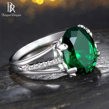 Bague Ringen Klasické Striebro 925 Krúžok S Okrúhly Tvar Emerald Drahé Kamene Pre Kúzlo Ženy Šperky Strany Veľkoobchod Darček Veľkosť 6-10