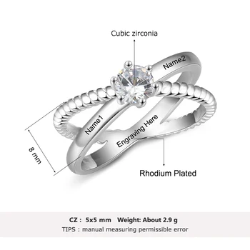 Osobné Vlastné Meno Prstene pre Ženy X tvar Prešiel Engrave Svadobné Zásnubný Prsteň s Zirkón Šperky (JewelOra RI103946)