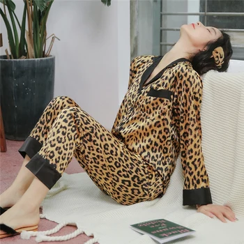 Sexy Pyžamo Sady Vintage Leopard Sleepwear Odev Bielizeň Vytlačené Negližé Topy Rastliny Nighties Plus Veľkosť XXL župane