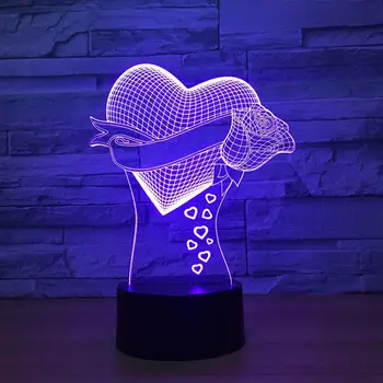 Jedinečný Mama Darčeky Romantická láska Ruže Kvet 3D Led Nočné Svetlo 7 Farieb Zmeniť Novinka Stolové Lampy Domova Nočné LED Lampy