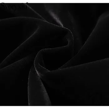 Svoryxiu 2020 Jeseň Zima Dizajnér Vintage Čierne Zamatové Šaty dámske Módne Dlhý Rukáv Kvetinové Výšivky Luk Šaty