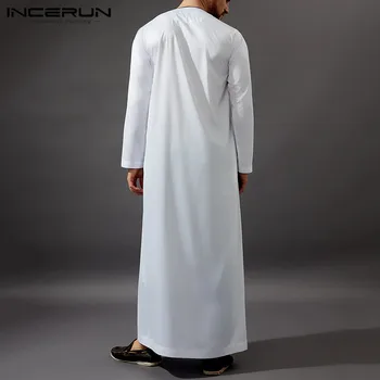 INCERUN Moslimských Kaftan Mužov Dlhý Rukáv O Krk Patchwork Rúcha arabská Islamská Jubba Thobe Blízkom Východe Dubaj Abaya Mužov Oblečenie 2021