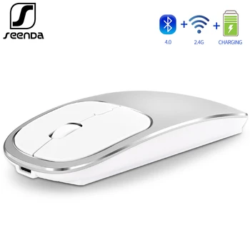 SeenDa Bluetooth 4.0 Wireless Mouse 2.4 G USB Duálny Režim Dobíjacia Myš pre Notebook, Tablet Smart TV Tichý Kliknite Dizajn Kovov