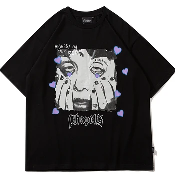 Hip Hop T Shirt Mužov Harajuku Vzor Streetwear Bavlna Tee Topy 2021 Jar Nové Nadrozmerná Tričko Mikina Muž T-shirt