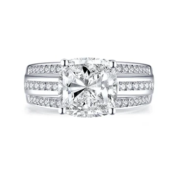 4 Ct Radiant Rez Syntetický Diamant Zapojenie 925 Sterling Silver Krúžky Snubný Prsteň Pre Ženy