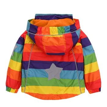 BINIDUCKLING Móda Jeseň Baby Chlapci, Dievčatá Coats Rainbow Prekladané Farebné Bunda s Kapucňou Windbreaker Teplé S Fleece Bunda