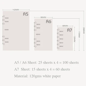 Svieže a Krásne Plánovač Vložte Papier A5A6A7 6 krúžkových Notebook Náhradná Výplň Papier pre Denník Poznámka Knihu Mriežky Na Zoznam