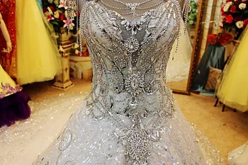 Zákazku Ríše Crystal Lištovanie Čipky Flitrami Luxusné Svadobné Šaty Vintage Svadobné Šaty Reálne Vzorky QB10M