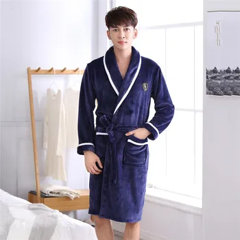 Dlhý Rukáv Mužov Kimono Župan Šaty tvaru Domov župane Coral Fleece Intímne Bielizeň Nightgown Zime Teplé Sleepwear