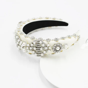 Nádherný častíc drahokamu hubky headbandFashion luxusné drahokamu pearl osobnosti prehnané hlavový most príslušenstvo 781