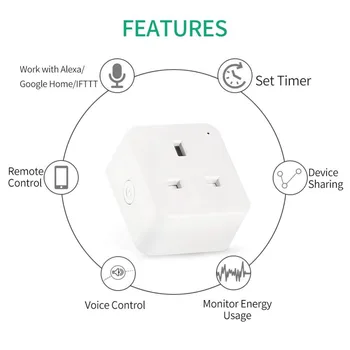 WiFi Smart Plug UK Zásuvky, bezdrôtové Ovládanie Zásuvky 16A Power Energy Monitorovanie Časovač Prepínač Hlasové Ovládanie Funguje Alexa Google