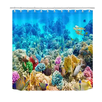 Podmorský Svet Koralov Kúpeľni Sprchový Záves Sady Moderných Tvorivosti Domova Vaňa Záclony s 12 Háčiky a Rohožky