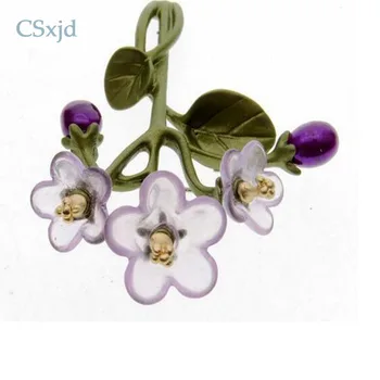 CSxjd Vintage Nádherné fialové kvety Prírodné perly pobočiek Živice kvety Módne Brošňa pin Šatku Šperky