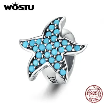 WOSTU 925 Sterling Silver Hviezdice Silikónové Zátka Dištančné Modrý Zirkón Prívesok Charms Fit Originálny Náramok Perličiek Šperky FIC1313