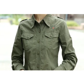 2020 Army Zelená Dámske Tričko Bavlna, Dlhý Rukáv Odznak Vojenskej Uniforme Tenké Blúzky Plus Veľkosti 4XL 5XL Ženy Oblečenie