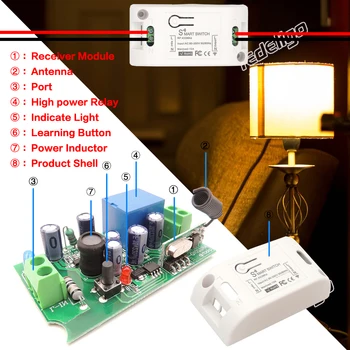 433Mhz vypínač Smart Light Switch AC 90-250V 10A 1ch Prijímač RÁDIOFREKVENČNÉ Diaľkové Ovládanie Pre Celling Chodby, Izba Lampa LED