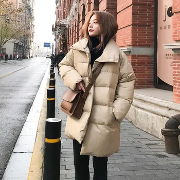 2020 Zimné Nový Kórejský Štýl Dole Čalúnená Bunda Ženy Strednej Dĺžky Zahusťovanie Jeseň Fashion Bežné Pevné