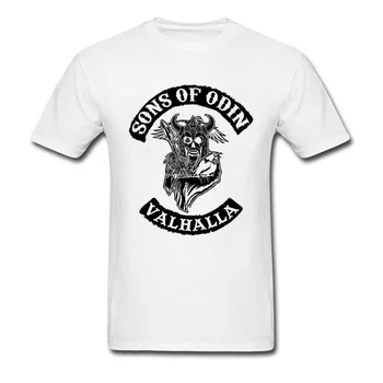 Synovia Odin Valhalla T-shirt Vintage T Shirt Mužov Biele Oblečenie Bojovník Topy Staroveký Boh Tees Fitness Bavlnené Tričká