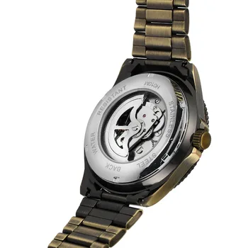 VÍŤAZ Ročníka Bronz Kostra Automatické Mechanické Muž Náramkové Hodinky Transparentné Hodinky Muž Jedinečný Ocele Kapela Steampunk Luxusné náramkové hodinky Dary