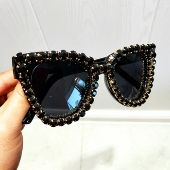 Black Crystal slnečné Okuliare Ženy Cat eye Vintage Luxusné slnečné okuliare Slnečné okuliare pre Ženy Nadrozmerná Módny Odtieň Gafas UV400