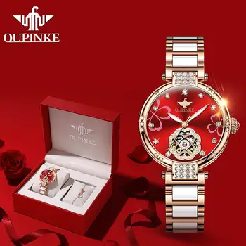 OUPINKE Módne Dámy mechanické hodinky diamond keramické Sapphire Automatické Vodotesnými Flash diamant Hodinky Ženy, Darčeky