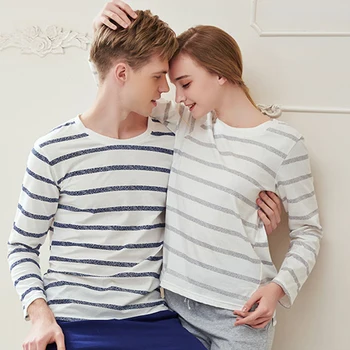 Pajama Nastaviť Bavlna Sivé Pruhované O-krku Sleepwear Pár Domov Šaty Plus Veľkosť Kvalitné Mužskej Bielizeň Nastaviť 2020