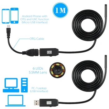 Auto diagnostický scanner tool Android OTG USB Drôt Endoskopu Inšpekcie Borescope 5M 2M 1M 6LED 5,5 MM Objektív Had Trubice Fotoaparát