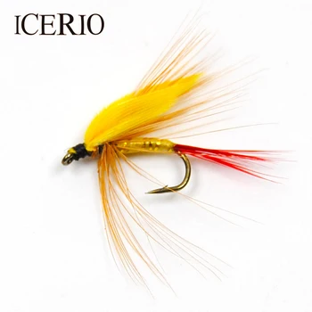 ICERIO 8PCS Žlté Krídla Môže Hnedé Mokré Mušky Pstruh Fly Rybárske Nástrahy #12
