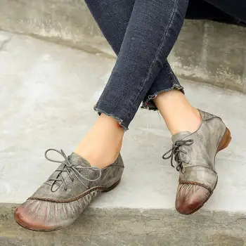 Ručné Kožený Retro Bytov Oxfords Topánky Ženy Zložiť A Pliesť Originálny Dizajn