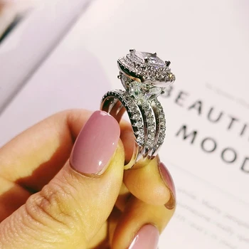Klasický Veľký Zirkón Kameň Striebornom Pásme Prstene pre Ženy, Horúce Predaj Svadobné Angažovanosť Mužov Krúžok Módny Pár Šperky 2020