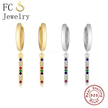 FC Šperky 925 Silver Nezvyčajné Malá Zlatá Farba Námestia Rainbow Prúžok Zirconia Prívesok Hoop Náušnice Pre Ženy Príslušenstvo 2020