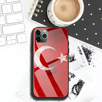 Turecko-turecká Vlajka Telefón puzdro Pre Iphone 11 Pro MAX XR X 7 8Plus SE2020 DIY Shockproof Sklo Mäkké Silikónové Okraj