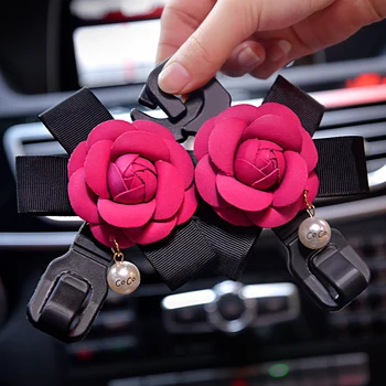 Pearl Rose Camellia Kvet Auto Volant, Kryt Auto Interiérové Doplnky bezpečnostným pásom ručnú brzdu Výstroj Kryt Háčiky Ozdoby
