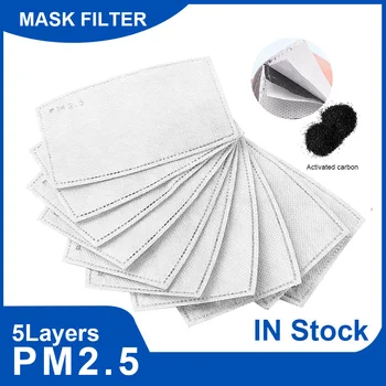 5 vrstvy Bavlny Maska Aktivuje Uhlíkovým Filtrom Proti prachu Anti-fog Jednorazové PM2.5 Filter Umývateľný Resuable Facemask Filter