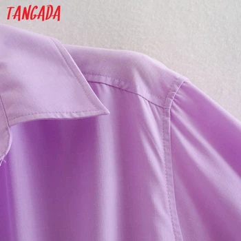 Tangada módne ženy pevné fialová tričko šaty s dlhým rukávom strethy pás dámy práce midi šaty vestidos CE528