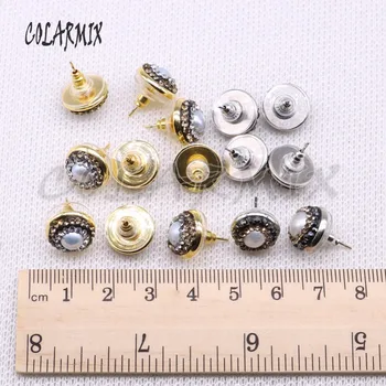 15 párov Prírodné drobné pearl stud náušnice okrúhleho tvaru korálky, ručne vyrábané šperky ženy drahokam šperky pre ženy 3943 schrems
