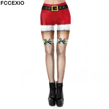 FCCEXIO Sexy Ženy, Vianočné Legíny Strany Šťastný Nový Rok Leggins Santa Claus Tlač Snehu Bell Nohavice Legíny Vianoce