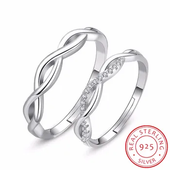 925 Sterling Silver Pár snubných Prsteňov Vlna Zirconia Láska Otvorenie Prstene Pre Mužov, Ženy anillos bague Darček S-R164