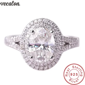 Vecalon Vyhlásenie Reálne 925 Sterling Silver promise ring, Oválne 5A Zirkón Cz Zapojenie svadobné Kapela prstene pre ženy, Svadobné