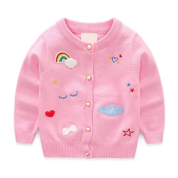 2017 Nové Dieťa Dievčatá Cardigan Sveter Výšivky Rainbow Cloud Oblečenie Deti Európsky Štýl Módne Dievčenské Svetre Oblečenie