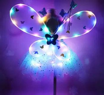 Dievča LED Motýlích Krídel Nastaviť withTutu Sukne Víla Prútik hlavový most Víla Princezná Light Up Party, Karneval, Kostým, rekvizity 2-8T