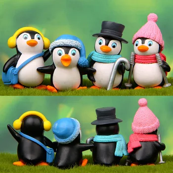 4pc Roztomilý Tučniak Miniatúrne Figúrky Zimné Oblečenie Penguin Životný Štýl Ručné DIY Figúrky Domova Rozprávková Záhrada Miniatúr