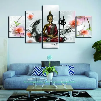 Zen Sochu Budhu Plátne, Obrazy na Stenu Umenia 5 Kusov Buddhistických Diel Modernej HD Vytlačené Krajiny Obrázkov Pozadia