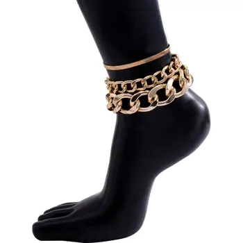 3ks/Set Vintage Robustný Hrubé Reťaze Anklet Ženy Móda Zlatá Farba Zámok Kúzlo Členok Náramok Sandále Žena Unisex Nohy Šperky